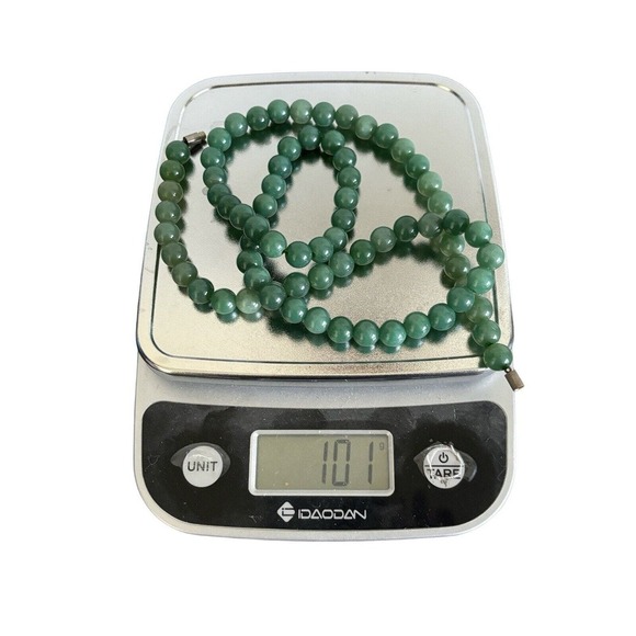 30 Inch Strand of Green Jade Jadeite Beads 10mm Sterling Barrel Clasp 101 Gram - Picture 3 of 12